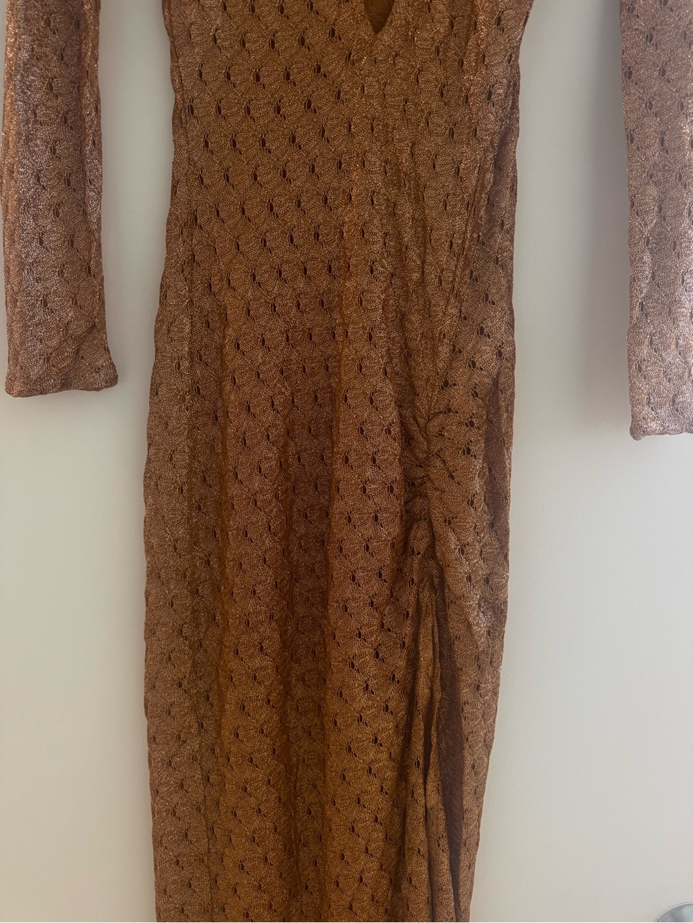 Missoni Brown Openwork V-Neck Long-Sleeve Knit Metallic Dress - Picture 5 of 6